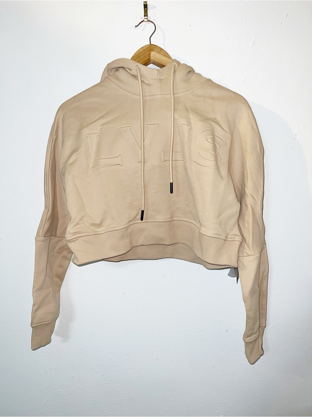 LVLS Levels Embossed Cropped Hoodie in Nude